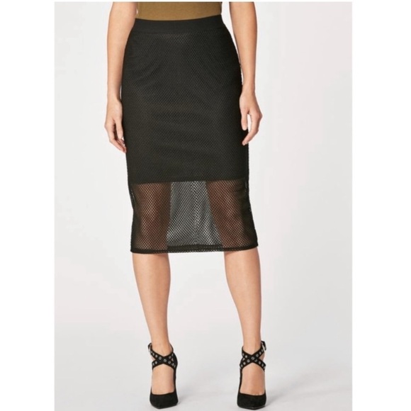 Donna Mizani Black Skirt NWT Sheer Mesh Layered Stretch Pull On Pencil Midi - Picture 10 of 11